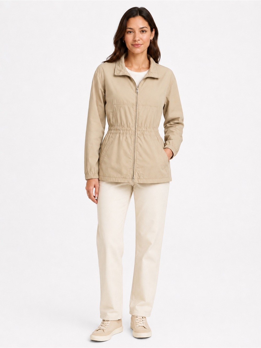 Eddie Bauer Women’s M Beige Nylon Utility Jacket Full Zip 4 Pocket Safari